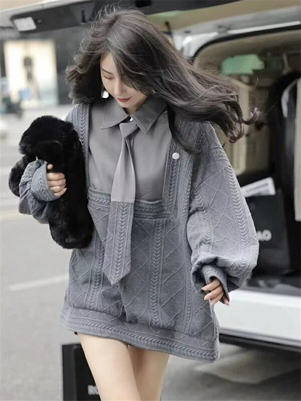 Autumn is new! [JH] Net red stitching loose dress (with tie) 42962# PCZ