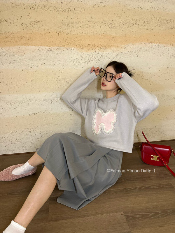【FEI MAO】Small Fragrance Chic Color Matching Love Age Reducing Soft Waxy Fashion Lazy Wind Pullover Warm Sweater Z-5408# CQW