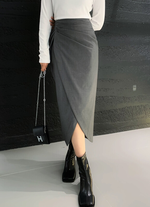 New in early autumn! [MAKE] temperament side pleated diagonal slit bag hip skirt 8908# OZQ