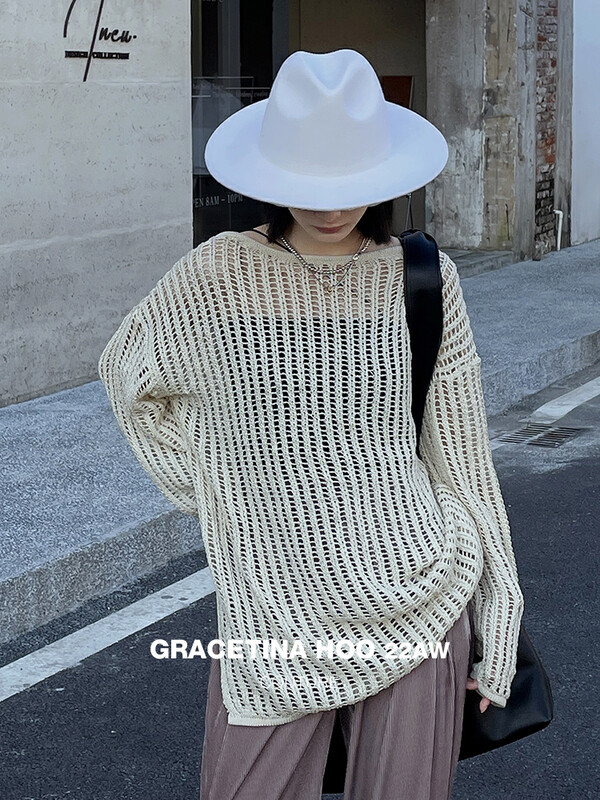 [GRACETINA HOO] Design hollow long-sleeved sweater Z881