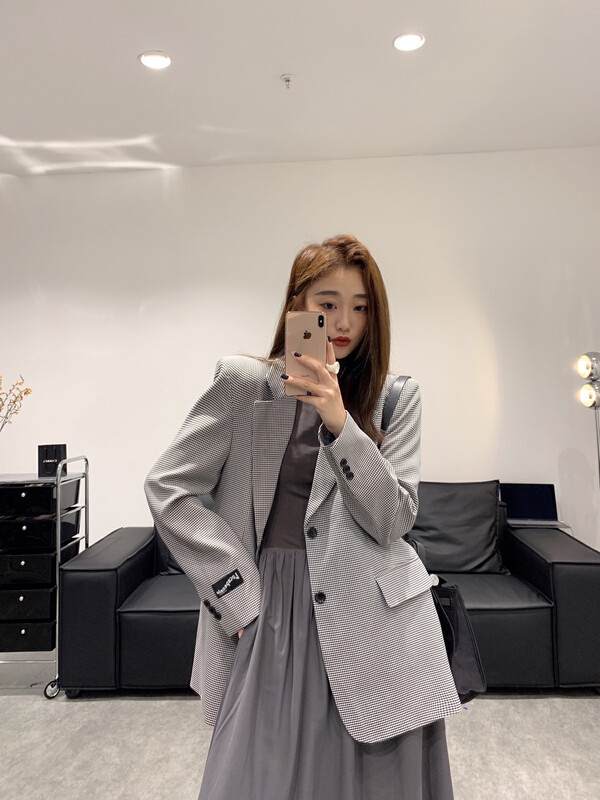 Original price 218.99! New for autumn! [VANESSA] Korean plaid casual loose shoulder pad suit 6799# OZQ