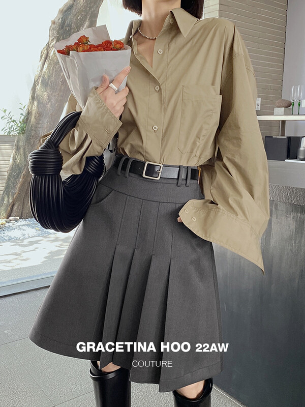 【GRACETINA HOO】Displaced pocket design loose-fitting long-sleeved shirt CS3271# CQW