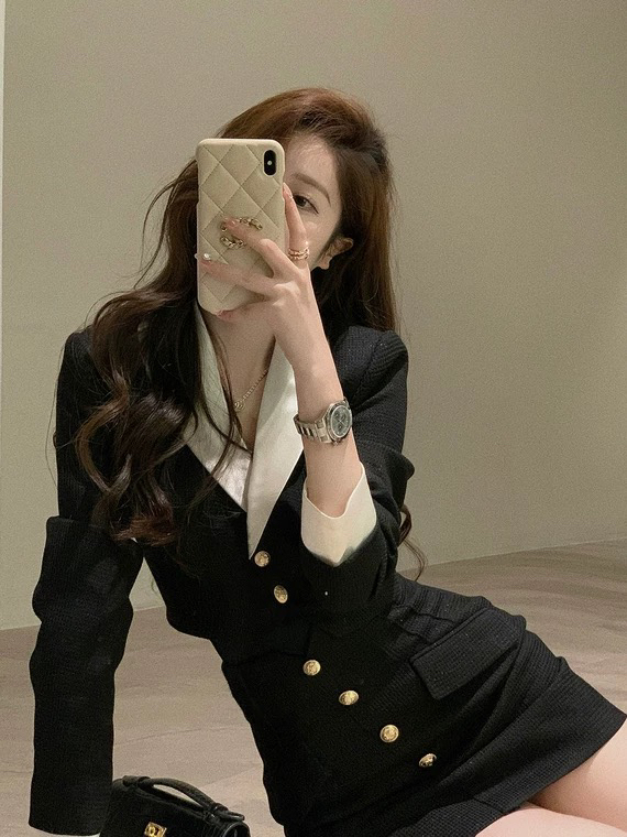 Autumn is new!【L.L STUDIO】Little Fragrance Temperament Contrast Color Collar Short Jacket + Hip Wrap Skirt Suit 77931# PCZ