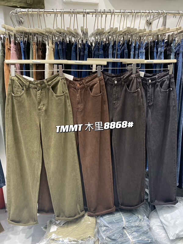 New in early autumn! [JIAJIATMMT Muli] Western-style solid color high waist all-match thin mopping jeans A8868# L