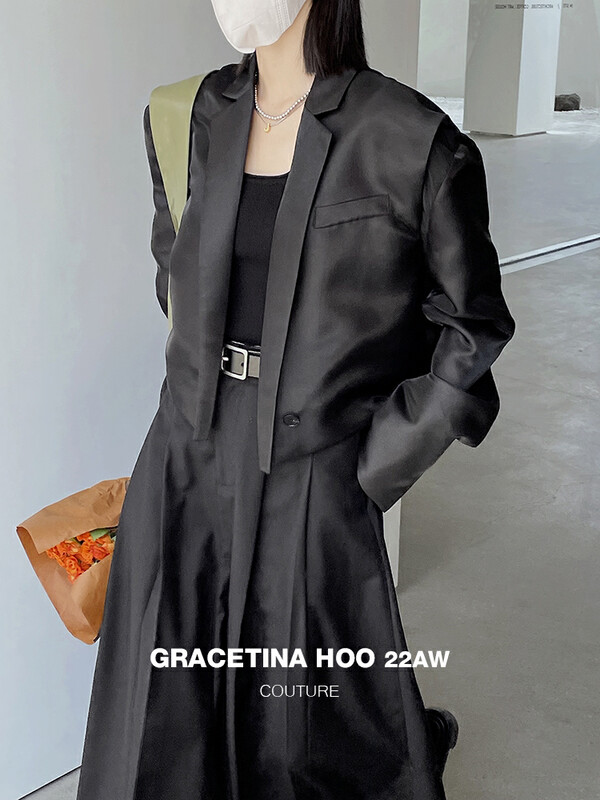 [GRACETINA HOO] Cocoon stitching design wide shoulder suit short jacket WT564-1
