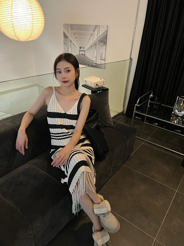 【FEIMAO（YIMAO）】Korean slim striped suspender dress YM-13798# LSL