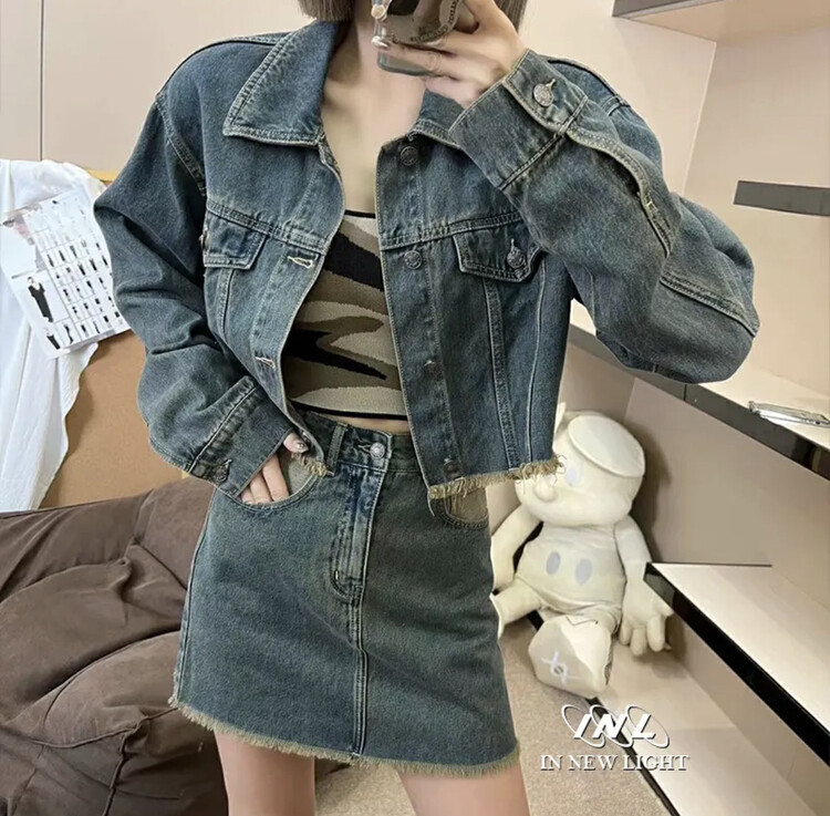 Autumn is new! [JH] Net red washed denim jacket + slim skirt suit (only selling suits) 42760# PCZ