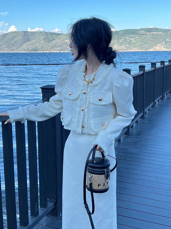 New in early autumn! [L.L STUDIO] French style small fragrance temperament coat + slim mid-length skirt suit 78061# PCZ