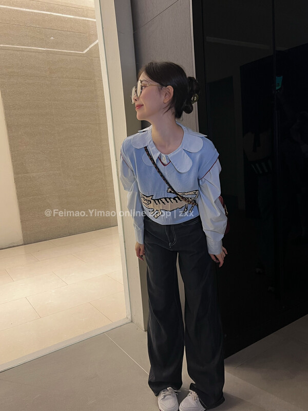 【FEI MAO】New western style age-reducing knitted vest with contrast color V-neck top loose sleeveless vest Z-821# CQW