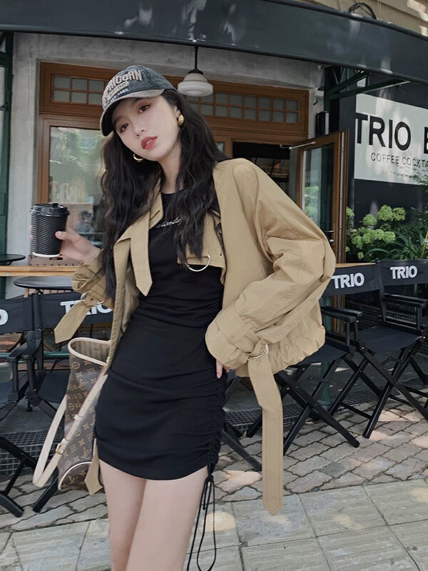 New in early autumn! [JH] Red windbreaker short drawstring jacket + letter drawstring dress suit (with cuffs) 42590# PCZ
