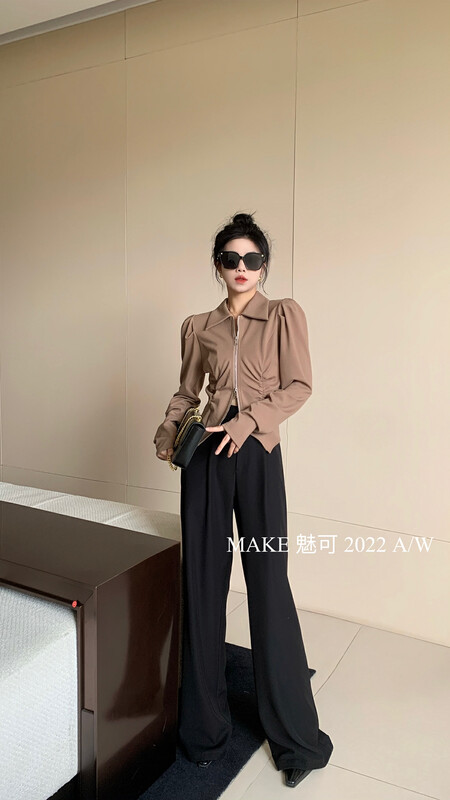 New in autumn! [MAKE charm] high-level atmosphere two-way zipper dovetail hem pleated short coat 3413# OZQ