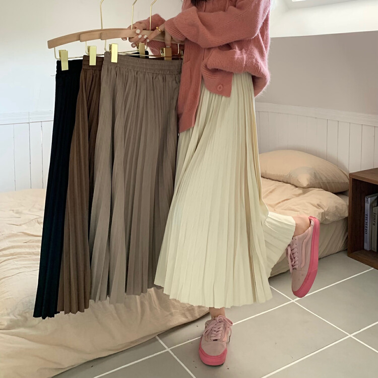 New in autumn! [Timely rain] Korean style ins retro sweet design velvet high waist pleated skirt A1278# WPL