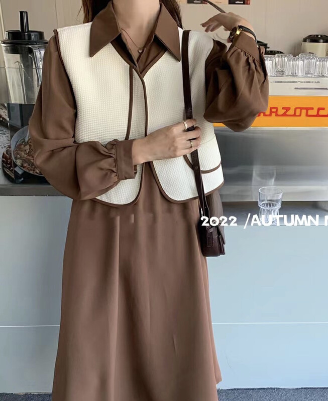 New in autumn! [JH] Net Red Xiaoxiang Vest + Solid Color Versatile Dress Suit 42708# PCZ