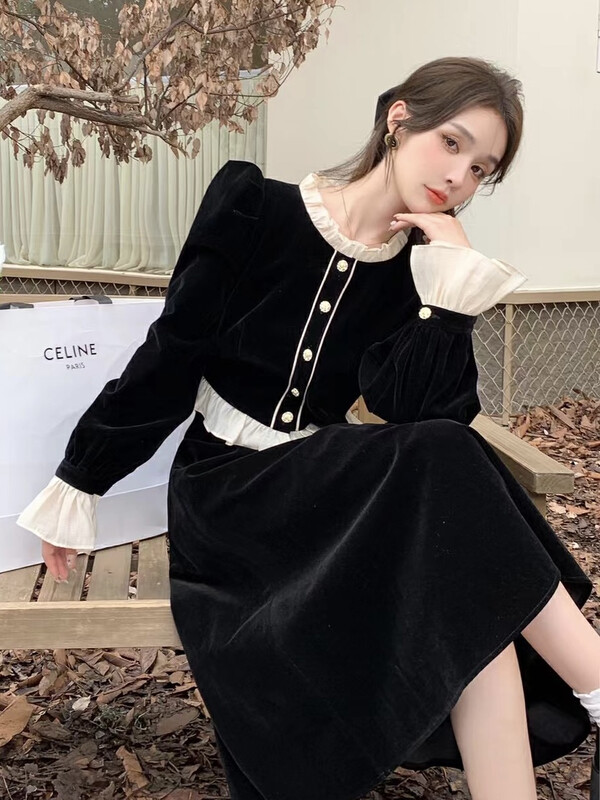 Live ①! Autumn models are new! [JH] Net red Xiaoxiang color contrast short coat + high waist mid-length skirt suit 43007# PCZ