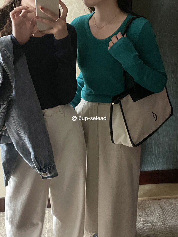 New in autumn! [6-UP] Simple solid color cotton round neck long-sleeved T-shirt bottoming shirt 69050# CQW