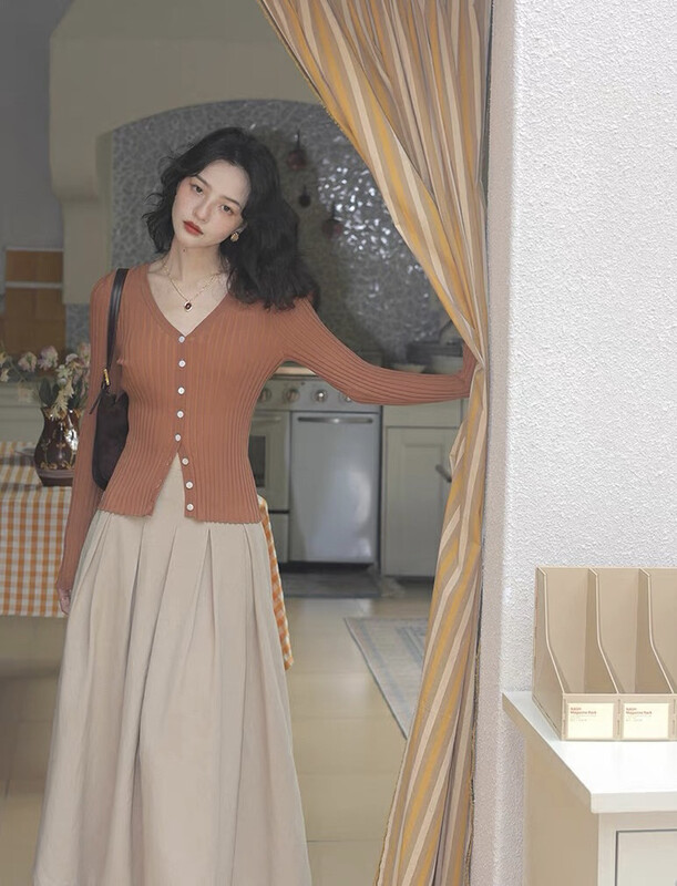 New in autumn! [SAVAGE] Versatile retro temperament V-neck single-breasted knitted cardigan E9822# WPL