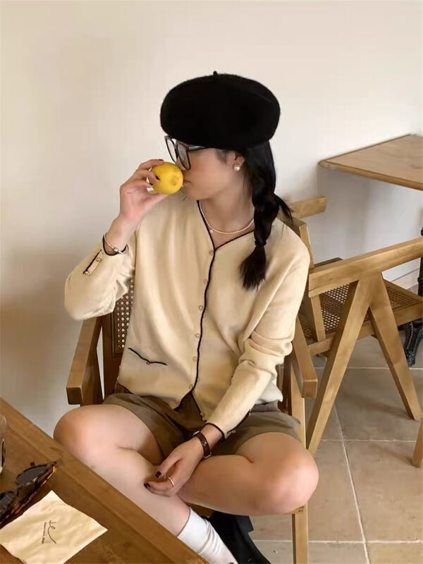 New in autumn!【ARE YOU】Single-breasted color-blocking comfortable knitted cardigan YS1-926# L