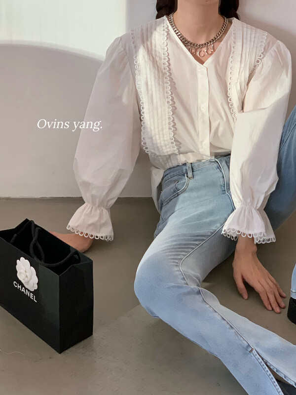 【OVINSYANG】French blogger lace shirt shirt 8889