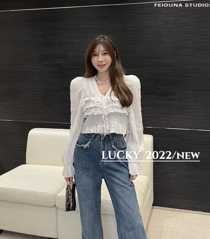 Autumn is new! [LUCKY] Design trumpet sleeve temperament gentle wind small shirt 9494# ZXX