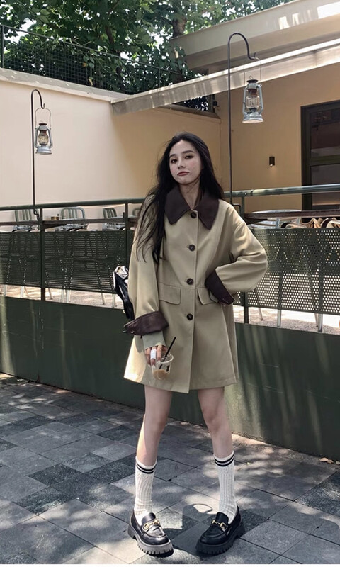 New in autumn! [L.L STUDIO] Korean style slimming windbreaker with contrasting color lapels 77826# PCZ