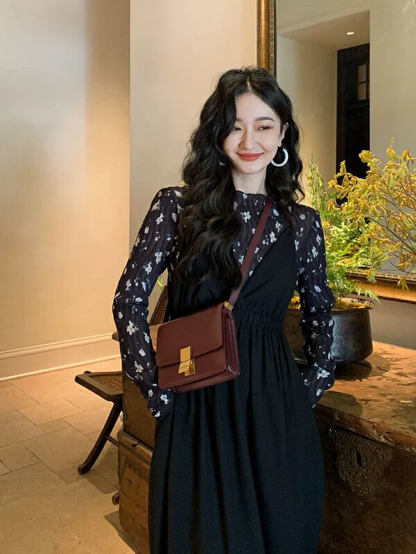 Autumn is new! [L.L STUDIO] Floral blouse + suspender dress two-piece suit 77924# PCZ