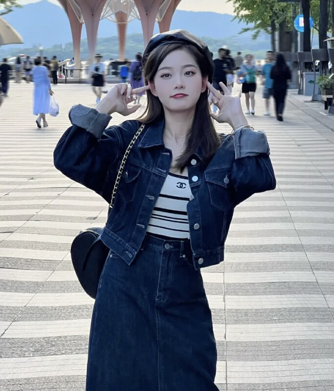 New in autumn! [JH] Net Red Washed Denim Jacket + Washed Denim Skirt Suit 42655# PCZ
