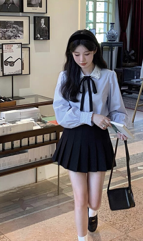 Autumn is new! [JH] Net red lace-up shirt + pleated skirt suit 42849# PCZ