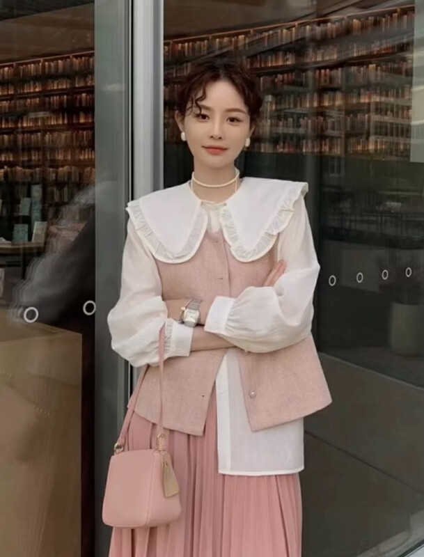 New in autumn! [JH] Net red Xiaoxiang vest + doll collar shirt suit 42758# PCZ