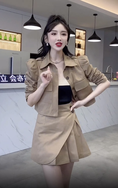New in early autumn! [JH] Net Red Washed Lantern Sleeve Shirt + Thin Solid Color Skirt Suit 42692# PCZ