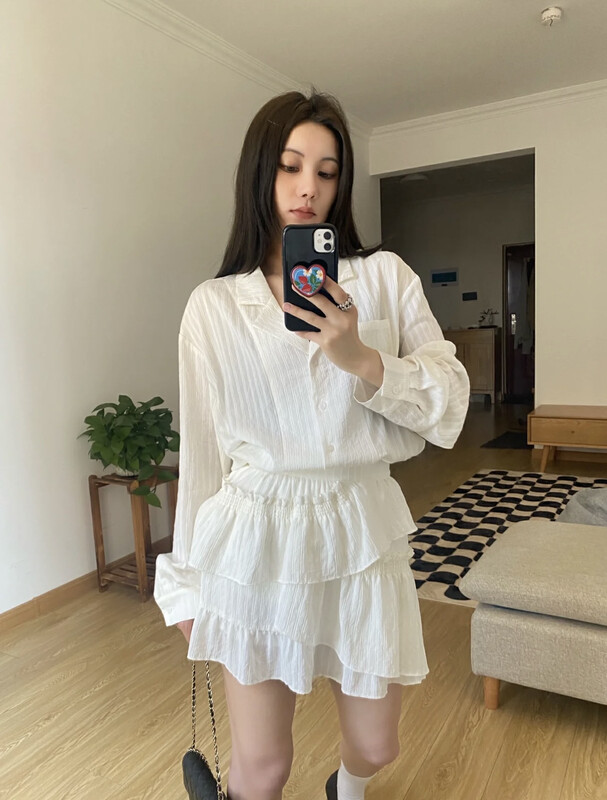 New in early autumn! [SAVAGE] Solid color ruffled stitching slim skirt (without shirt) E9160# WPL
