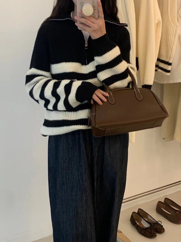 New in autumn! [ARE YOU] striped loose and comfortable all-match warm sweater 256# L