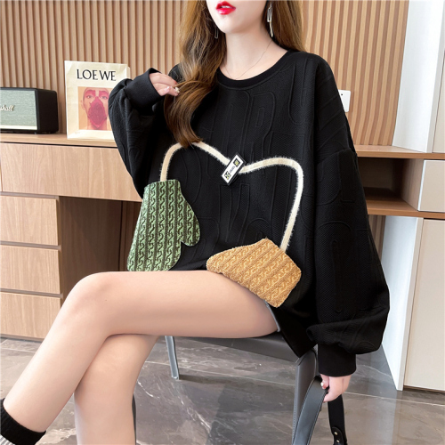 Real shot plaid jacquard spring and autumn Korean version loose design sense minority color matching design sense thin sweater women