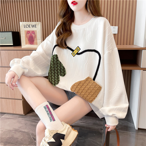 Real shot plaid jacquard spring and autumn Korean version loose design sense minority color matching design sense thin sweater women
