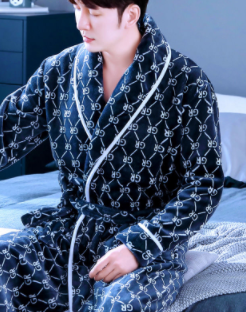 Leisure pajamas men thick coral fleece spring and autumn winter pajamas bathrobe bath towel bathrobe long dressing gown flannel large size