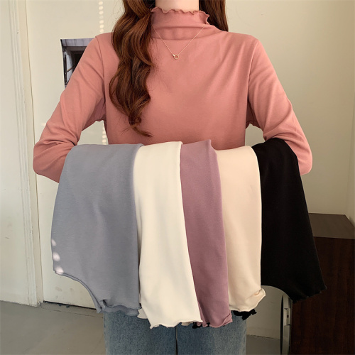 Real shot real price half turtleneck bottoming shirt women's inner wear spring and autumn thin velvet fungus edge top mid-neck long-sleeved t-shirt