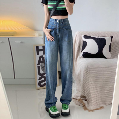 Niche Korean version of high waist slim jeans women's new net red wide leg pants loose mopping trousers
