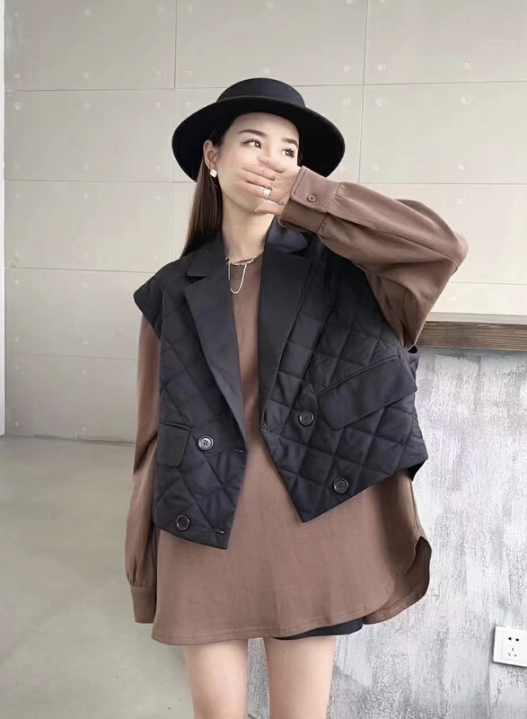 New in autumn! [JH] Lingge design lapel double-breasted short vest 43009# PCZ
