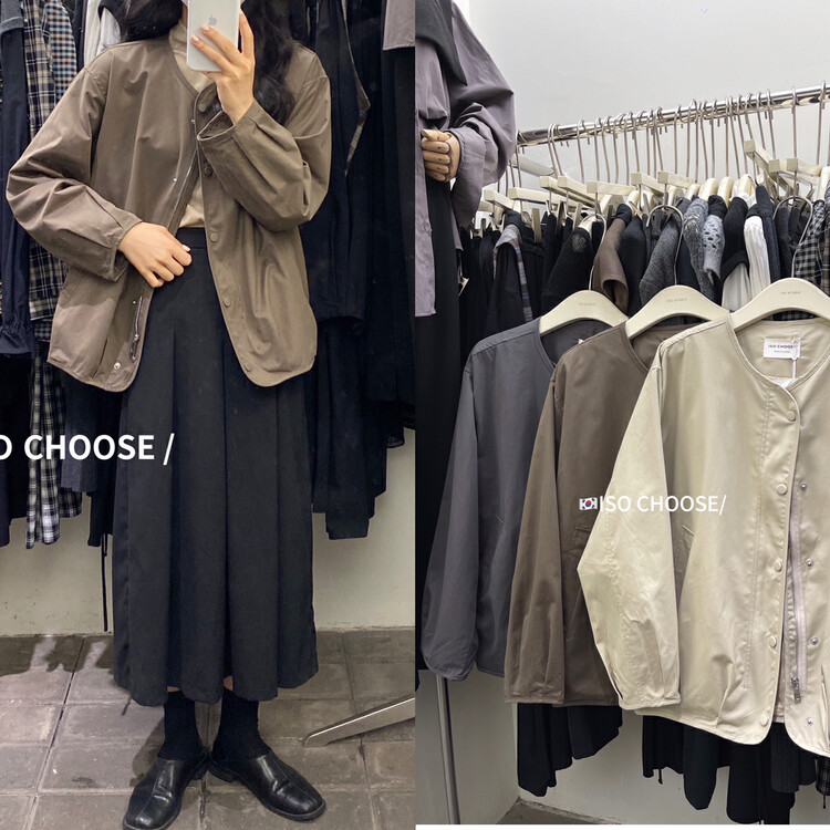 Autumn is new! [ISO Korean] Korean version of the loose and versatile single-breasted solid color pocket short jacket 8809# HJY