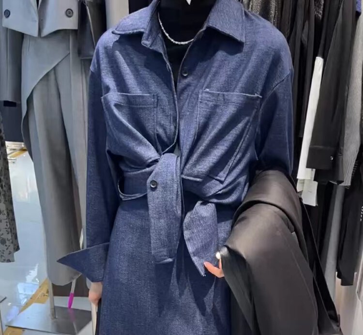 New in autumn! [Semi-plain] Korean loose pocket denim shirt K167# ZJY