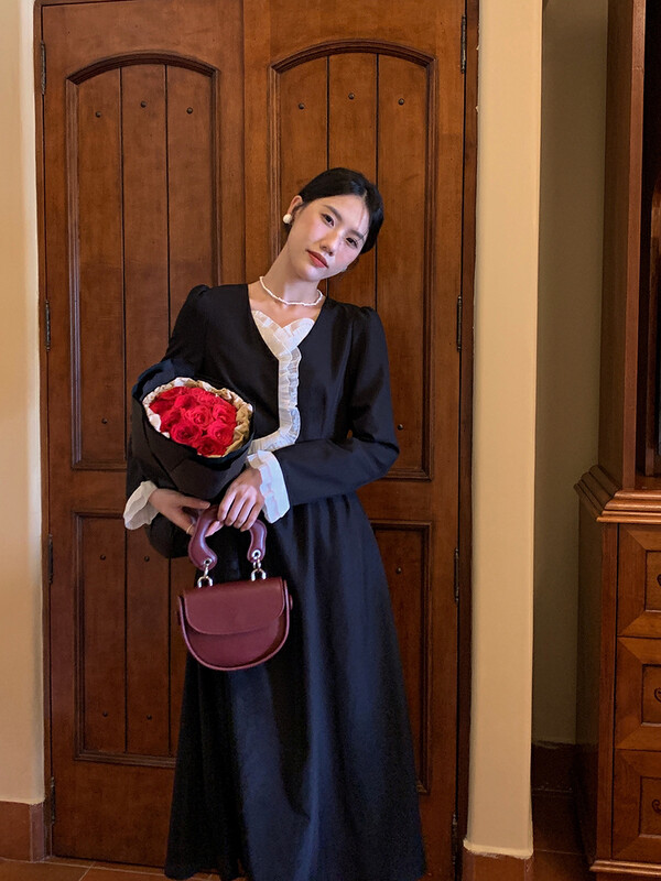 New in early autumn! [NEW OPEN] Women's retro temperament fungus edge French dress CL80250# ZXX