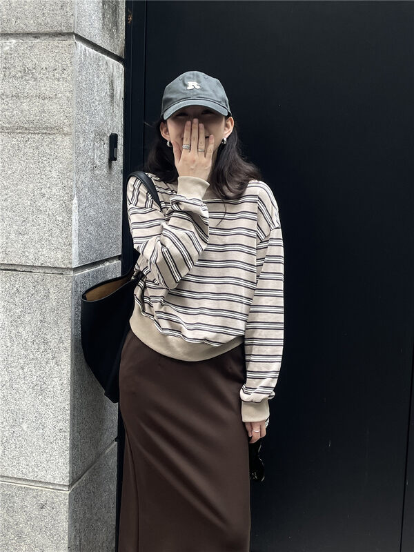 New in early autumn! [TN] Korean style striped loose round neck sweater 3141# CLS