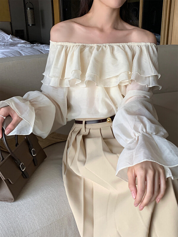 New autumn models! [NEW OPEN] Korean version of the temperament two-piece solid color shirt with ruffles GY80261# ZXX