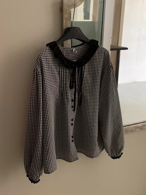New in autumn! [RS] Plaid contrast color ruffled shirt RS2833# FHX