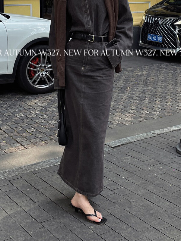 【W327.】Korean Washed Casual Denim Skirt (Back Slit) 93213# CQW
