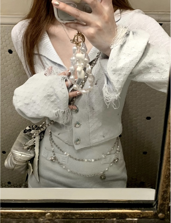 【Amanda】Little Princess Wealthy Knit Cardigan + Chain Skirt Set (with detachable chain)(Only set) 5199# PCZ