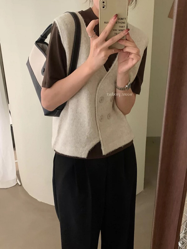 New in autumn! [ISO Korean style] double-breasted vest with small shawl 22019# HJY