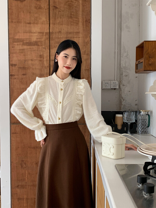 Autumn is new! [NEW OPEN] Korean gentle temperament fungus edge shirt JY80579# ZXX