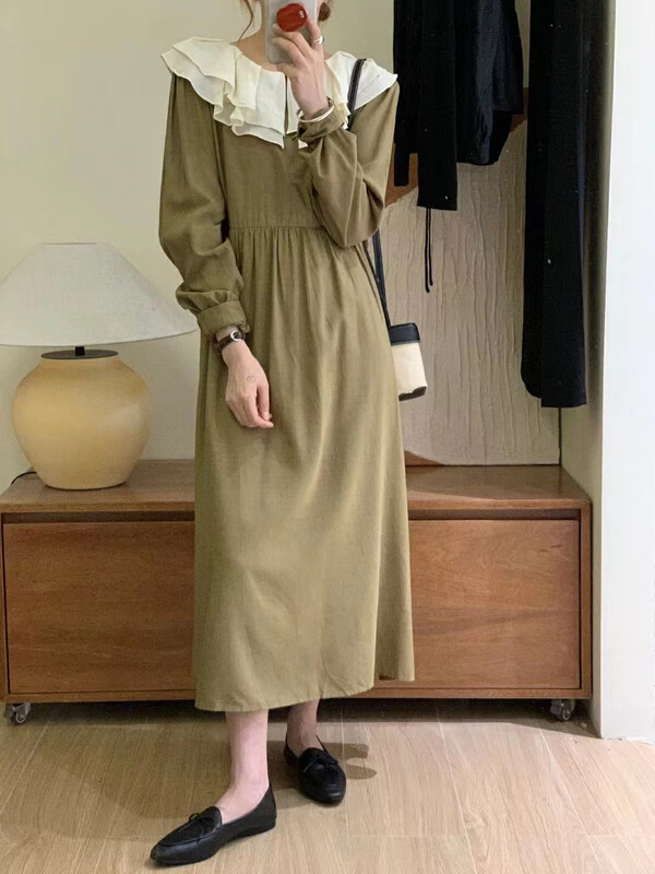 Original price 94.99! New in autumn! [RS] Double-layer collar waist long-sleeved dress RS2920# FHX