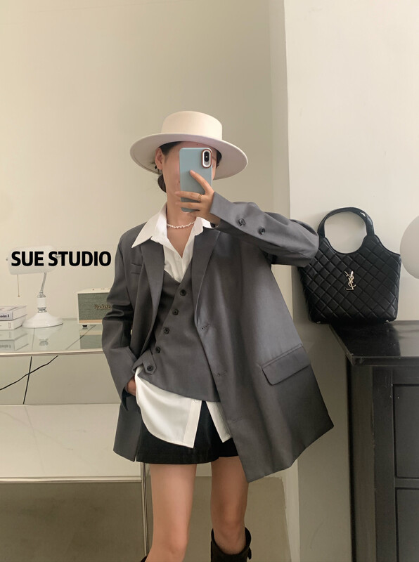 Autumn is new!【SUE STUDIO】Fashionable temperament suit + all-match vest two-piece suit 11107# ZJY