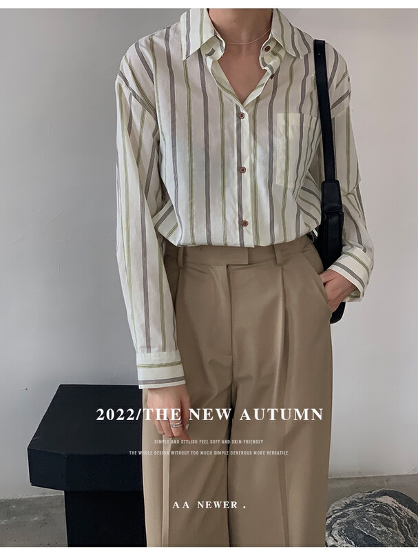 New in early autumn!【THE MIND】Commuter striped loose casual shirt 61030# JHY